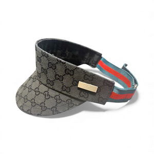 Gucci Women's Black GG Visor Hat One Size with Red Stripe Retail Price $360
